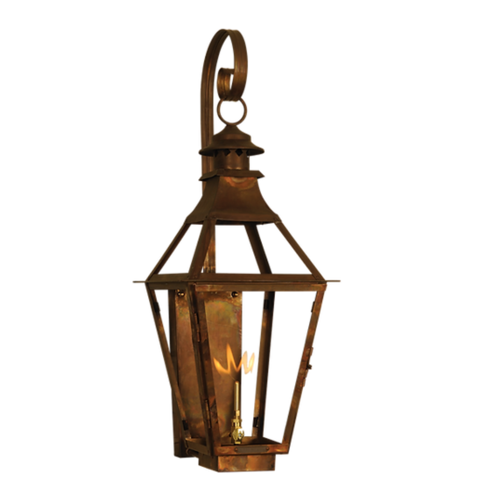 An example of a top curl finial option on a copper wall mounted lantern