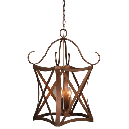An example of the copper Versailles chandelier with a triple candelabra lighting feature.