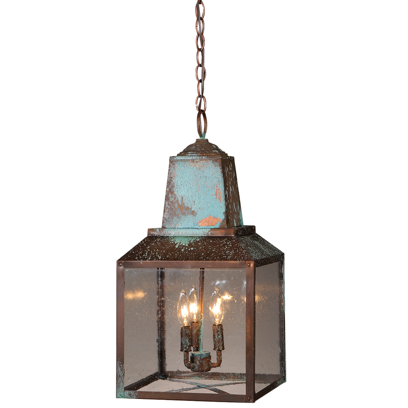 Winnsboro Copper Pendant Chandelier with chain and candleabra.