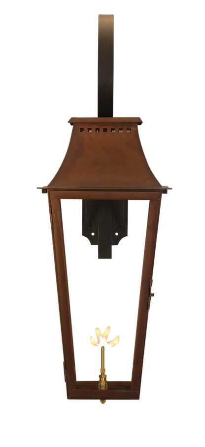 An example of the Wood Dale lantern in the color copper with a gas lighting feature.