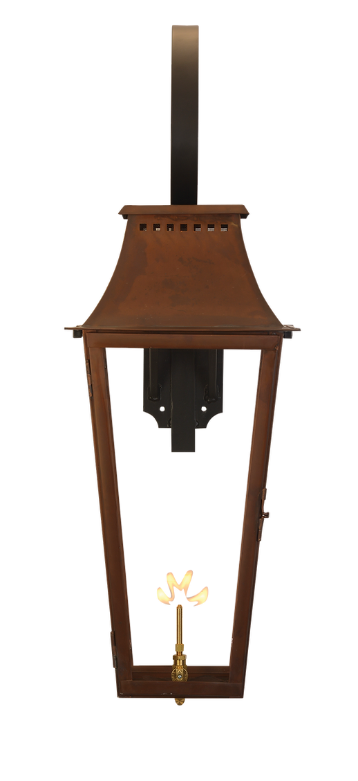 An example of the Wood Dale lantern in the color copper with a gas lighting feature.